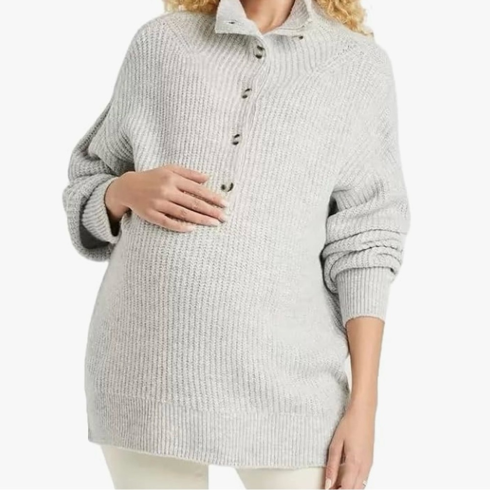 Ingrid & Isabel Maternity Half Button-Up Pullover Maternity Sweater - Medium
